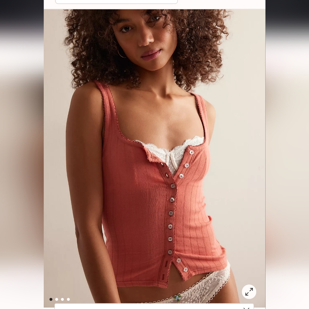 Free People Ribbed Button-Front Tank in Dusty Rose